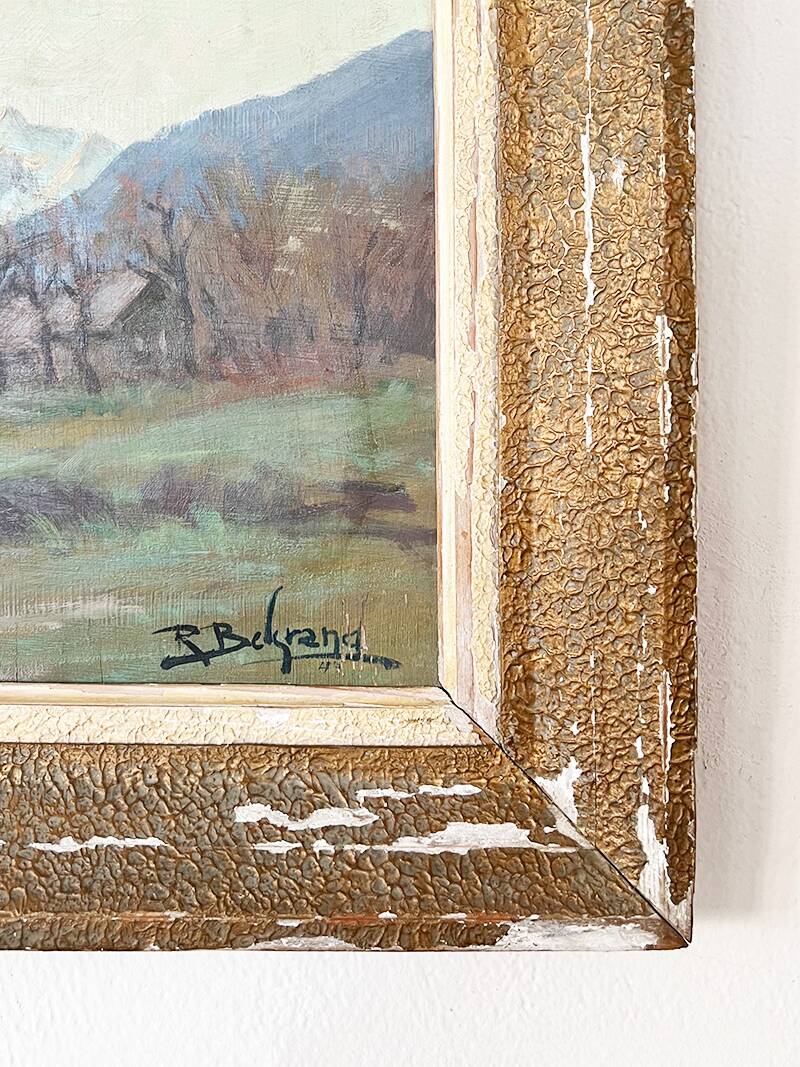 Painting "River of the Alps", Oil on panel, framed