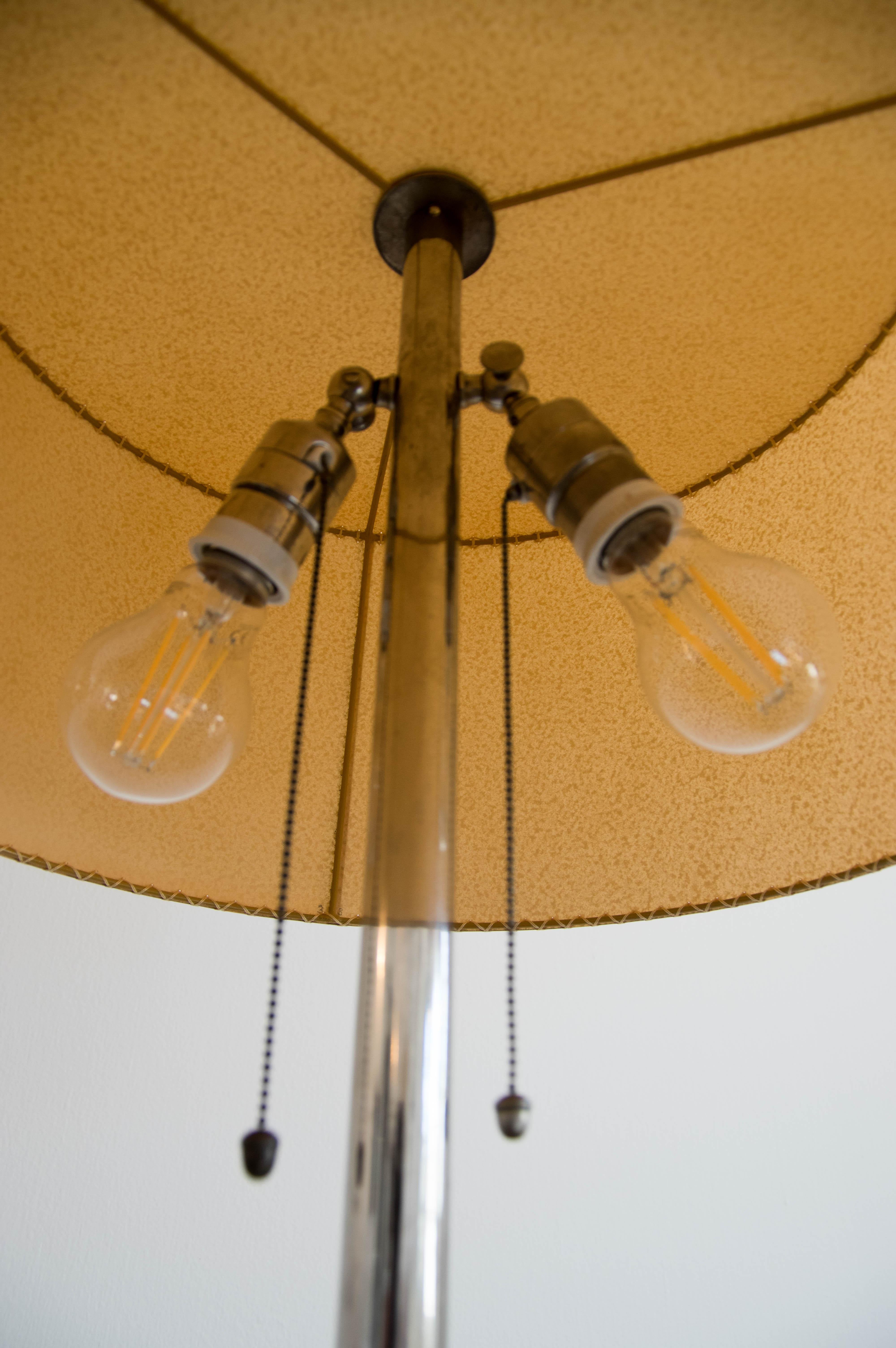 1930s Floor Nickel Lamp with Side Table – Functionalism, Bauhaus