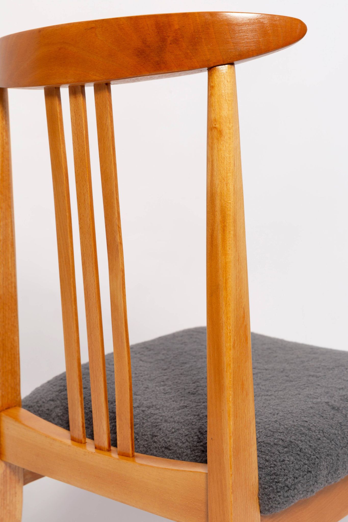 Mid-Century beech wood chair with grey boucle fabric, M. Zielinski, Europe, 1960.
