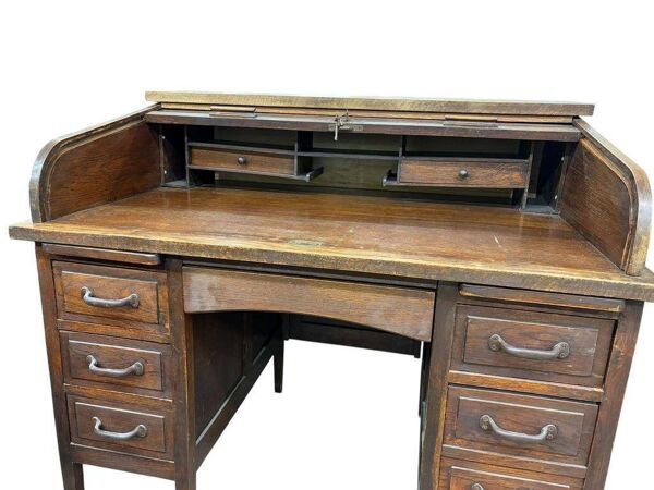 Bureau américain vintage en bois avec volet roulant