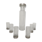 6-glass set and silver metal-rimmed vodka carafe