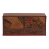 Petit meuble japonais à portes coulissantes décor Kabuki en bois de paulownia, début période Showa, circa 1926–1970