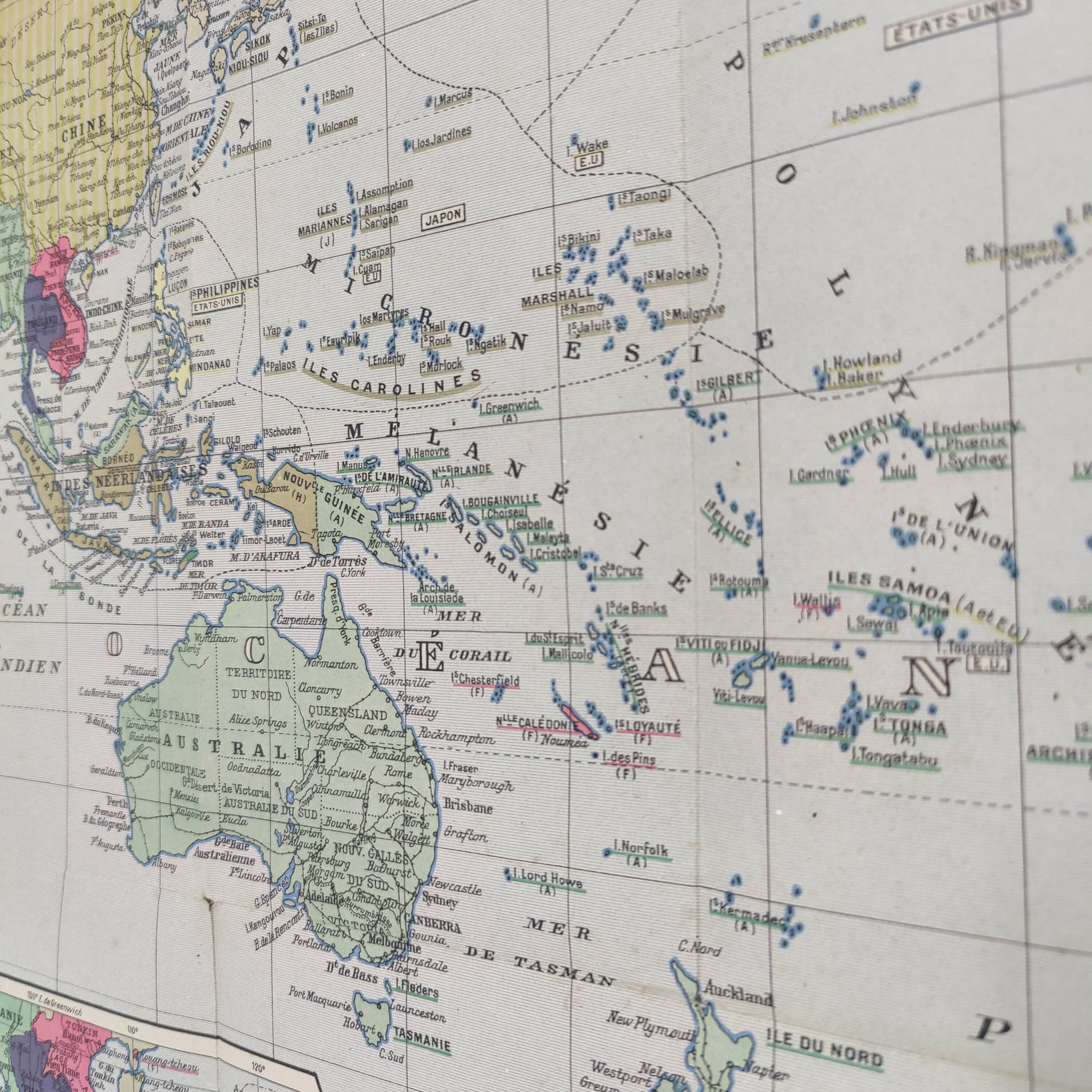 Large planisphere world map 105 by 74cm