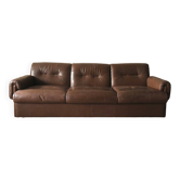Mid-century 3-seater sofa in brown stitched leather after Vavassori, Italy 1970s