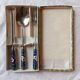 Couteau, fourchette, petite cuillère pour breakfast en émail cloisonné
