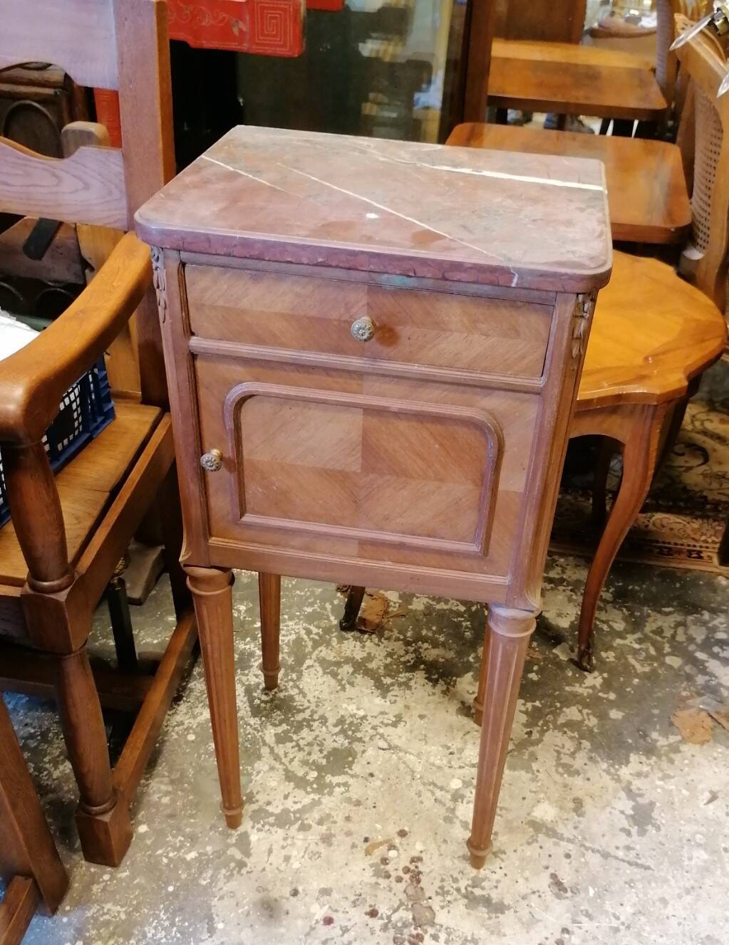 Louis XVI style wooden bedside table.
