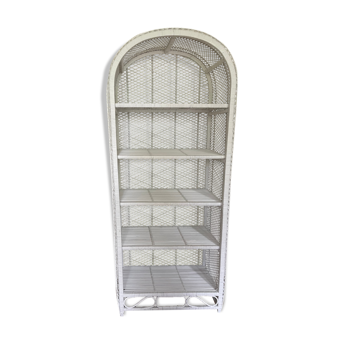 Etagère bibliothèque blanche en bambou et rotin
