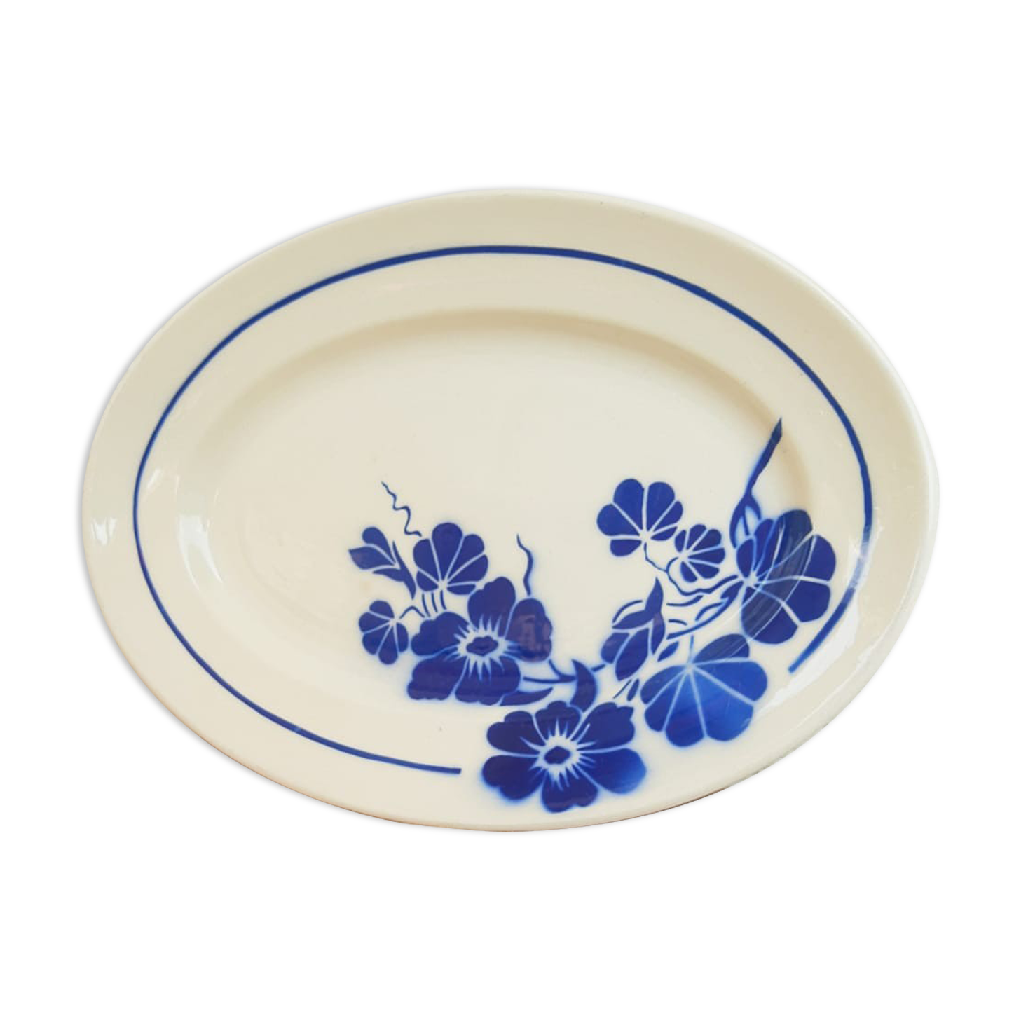 Old oval serving dish Badonviller France capucines model