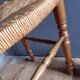 Turned wood stool, straw seat, vintage countryside