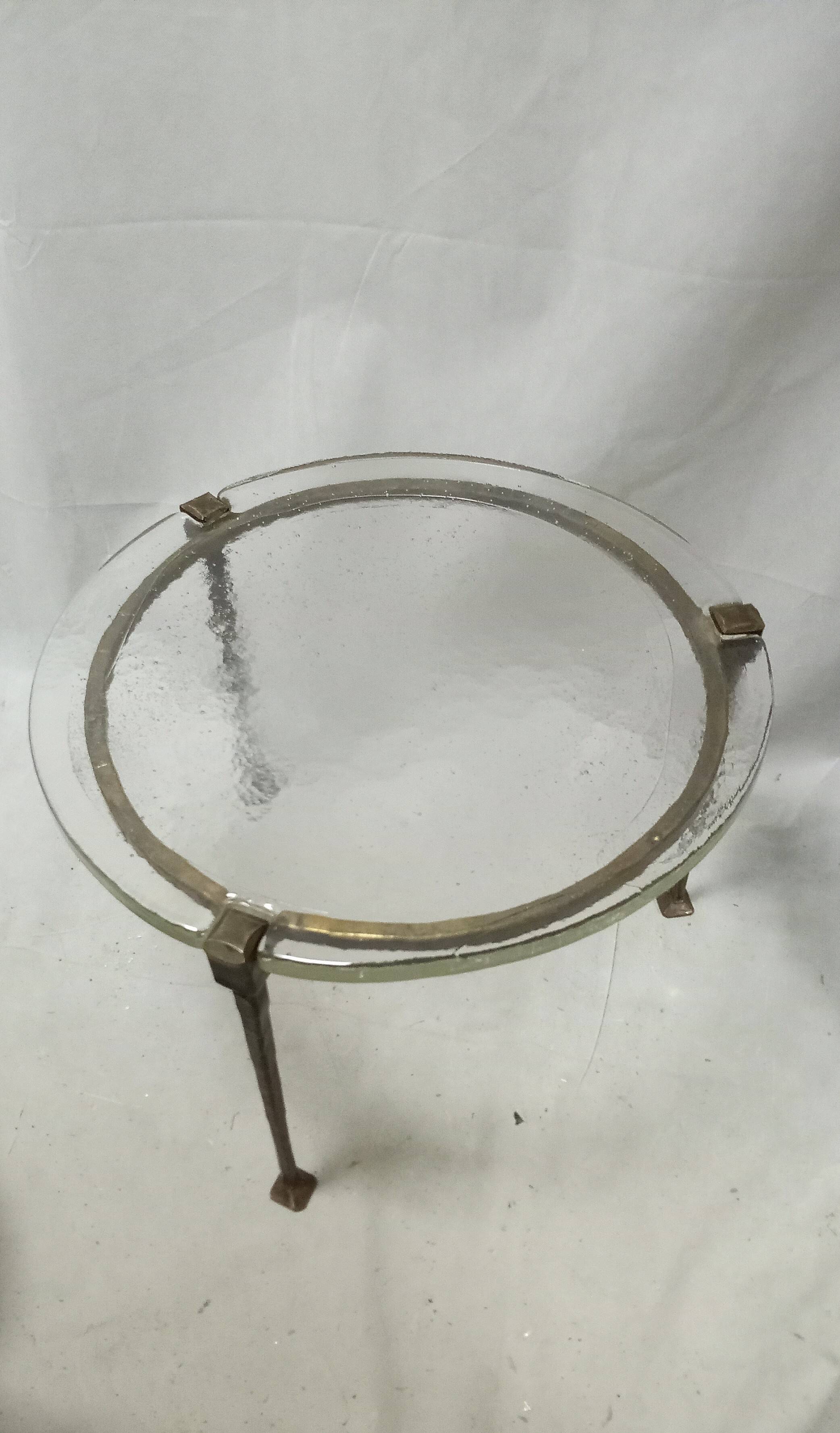 Coffeetable in bronce and crystalglass by Lothar Klute