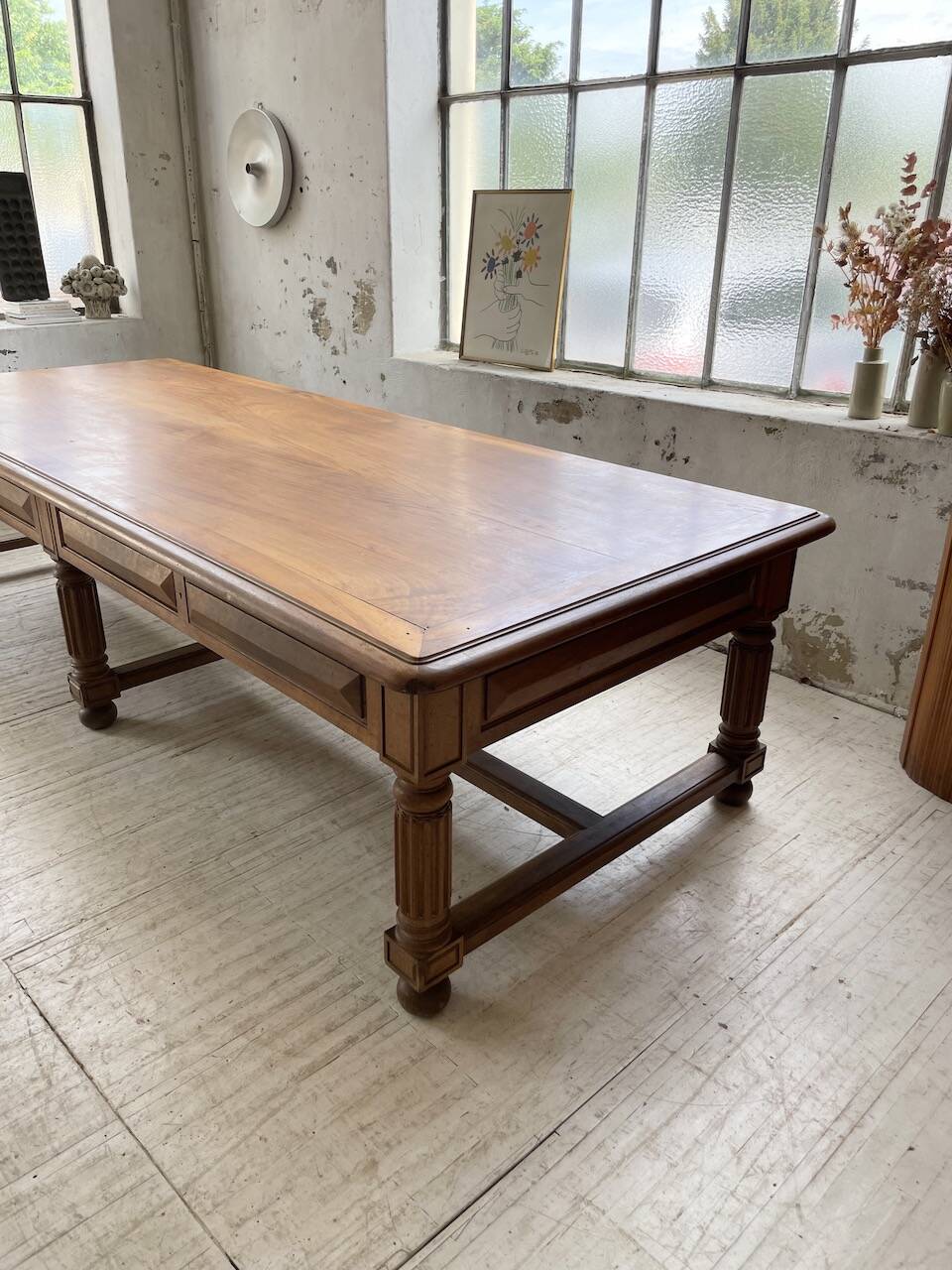 Solid walnut farmhouse castle table 1900 XXL