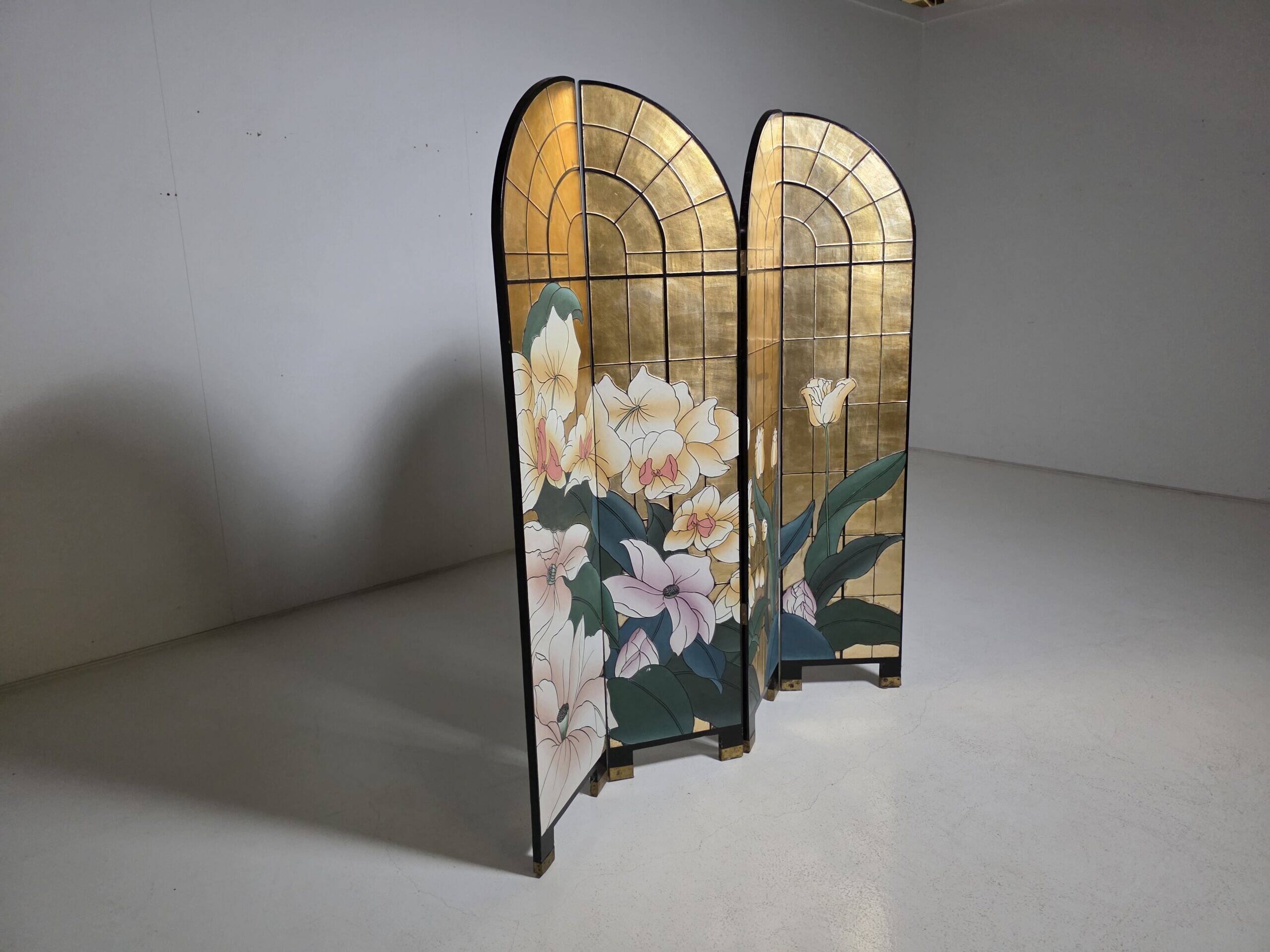 French four-panel room divider by Fournier Decoration Paris, 1980s