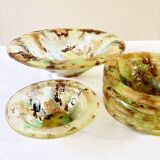 Saladier et 6 bols en verre artisanal