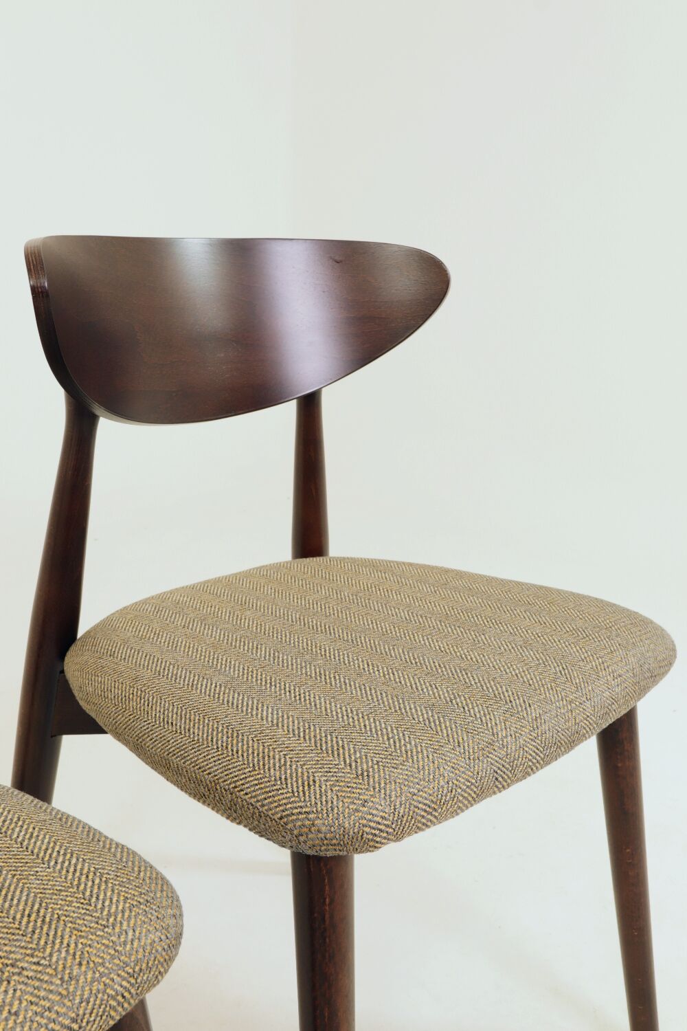 Set of 4 Modern Beech Wood Dining Chair, Herringbone yellow fabric