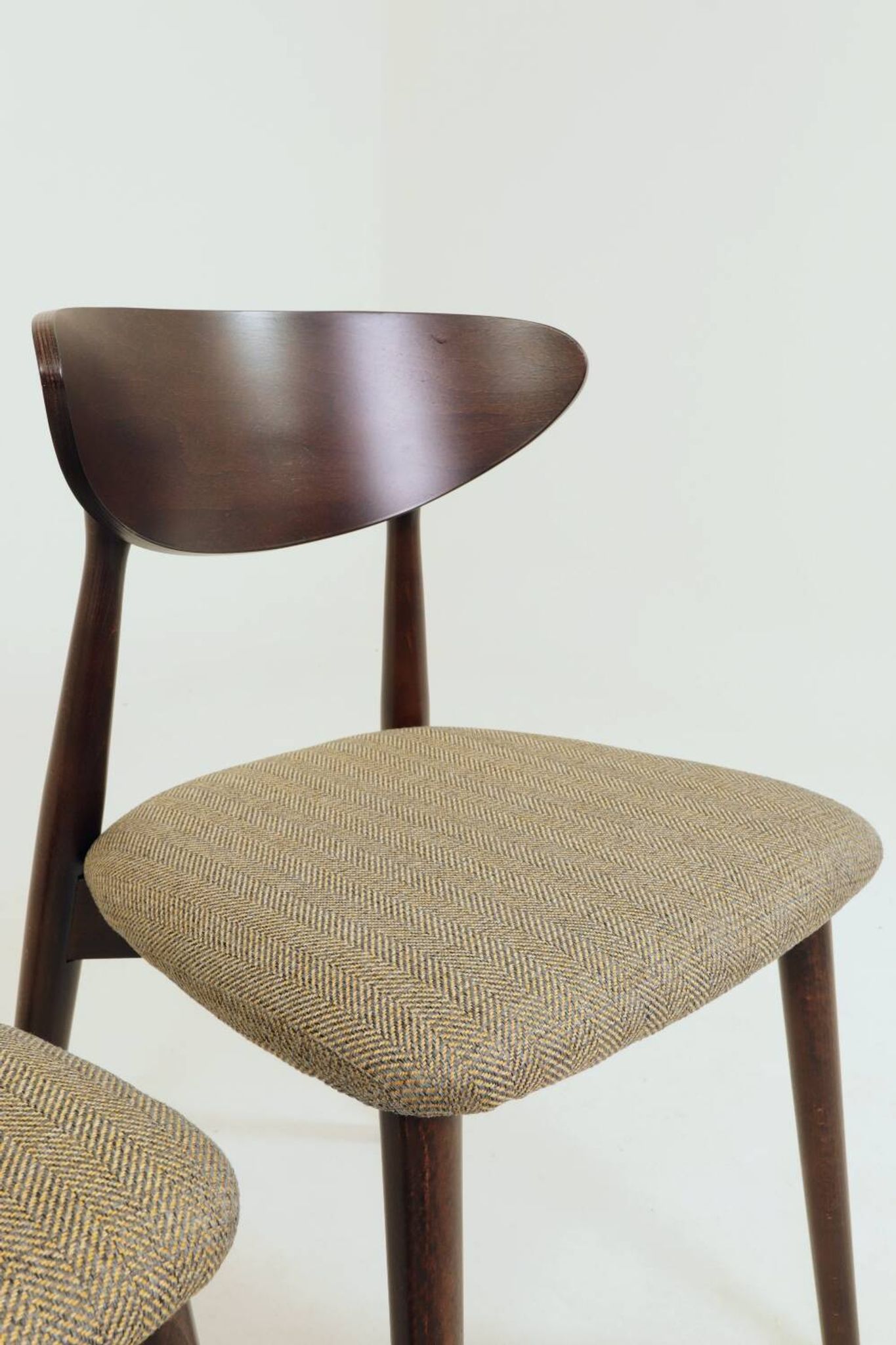 Set of 4 Modern Beech Wood Dining Chair, Herringbone yellow fabric