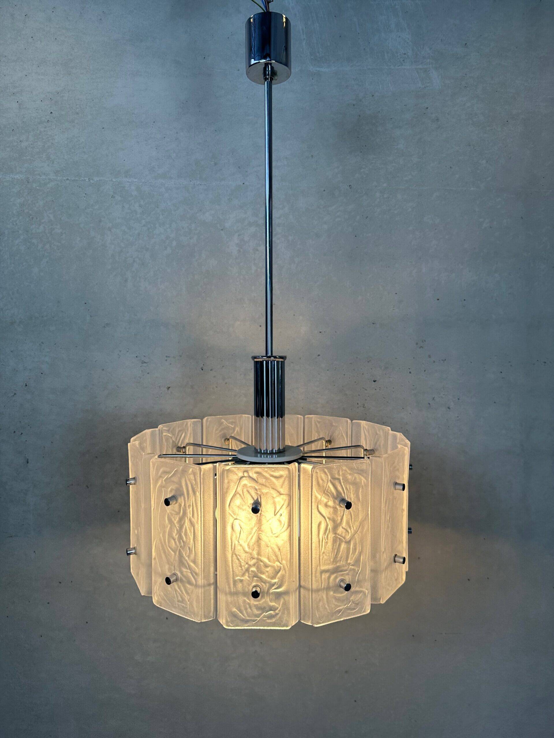 Vintage 1970s pendant lamp – glass/chrome