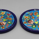 2 beautiful ceramic bottle coasters longwy enamels floral decor