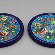 2 beautiful ceramic bottle coasters longwy enamels floral decor