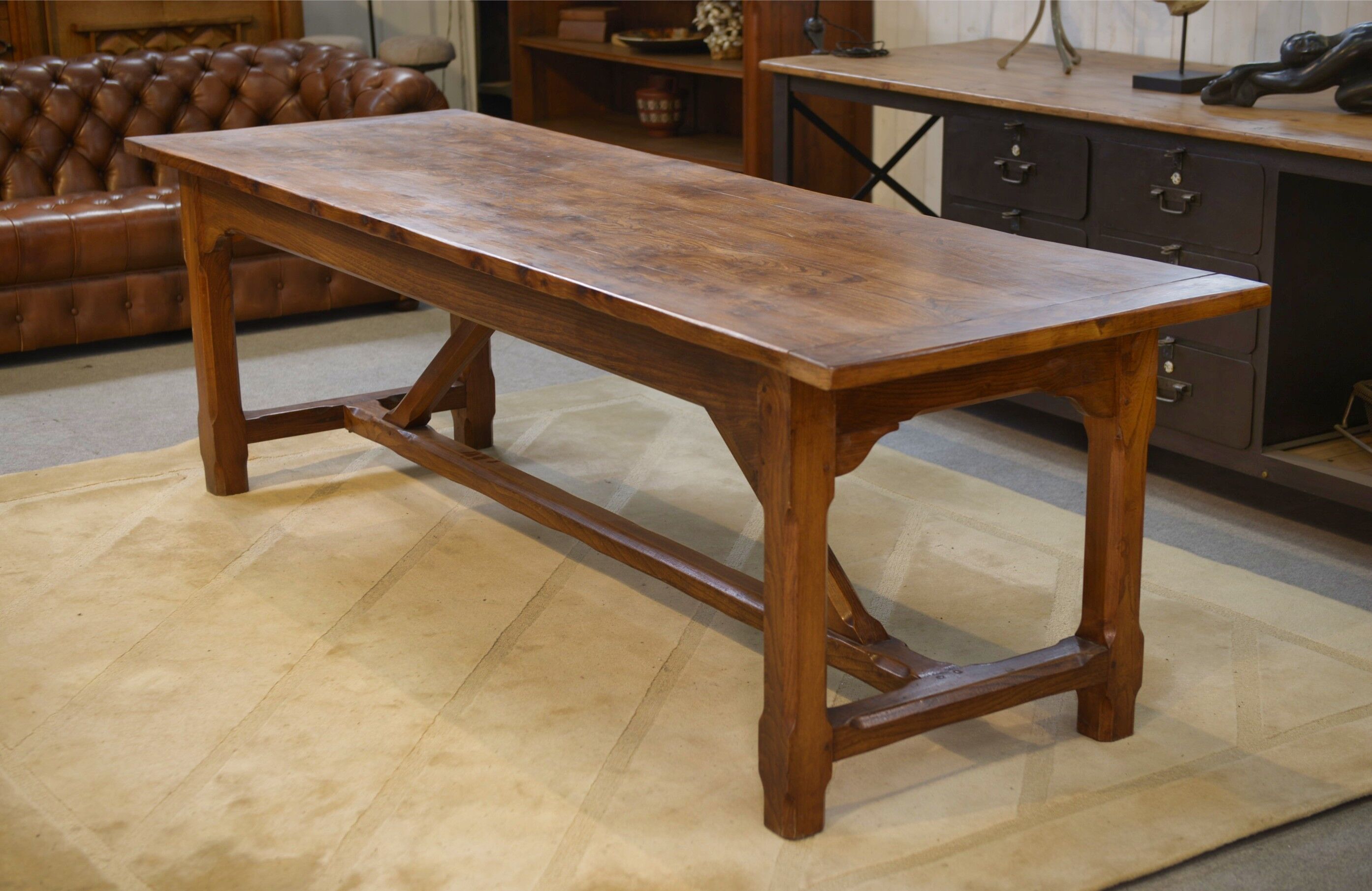 Grande table de ferme en orme massif 1950’s