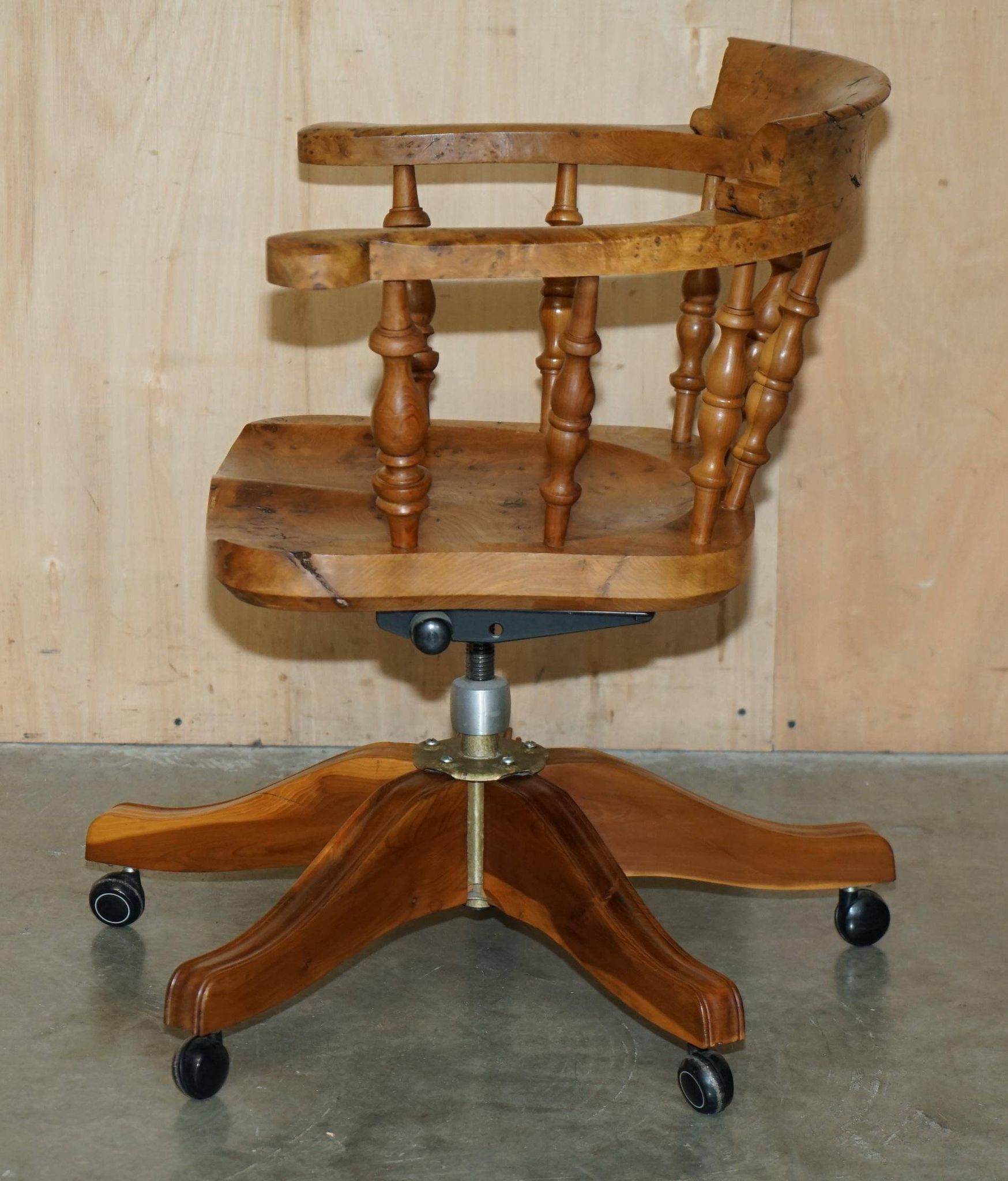 Burr yew wood swivel office chair - Windsor swivel