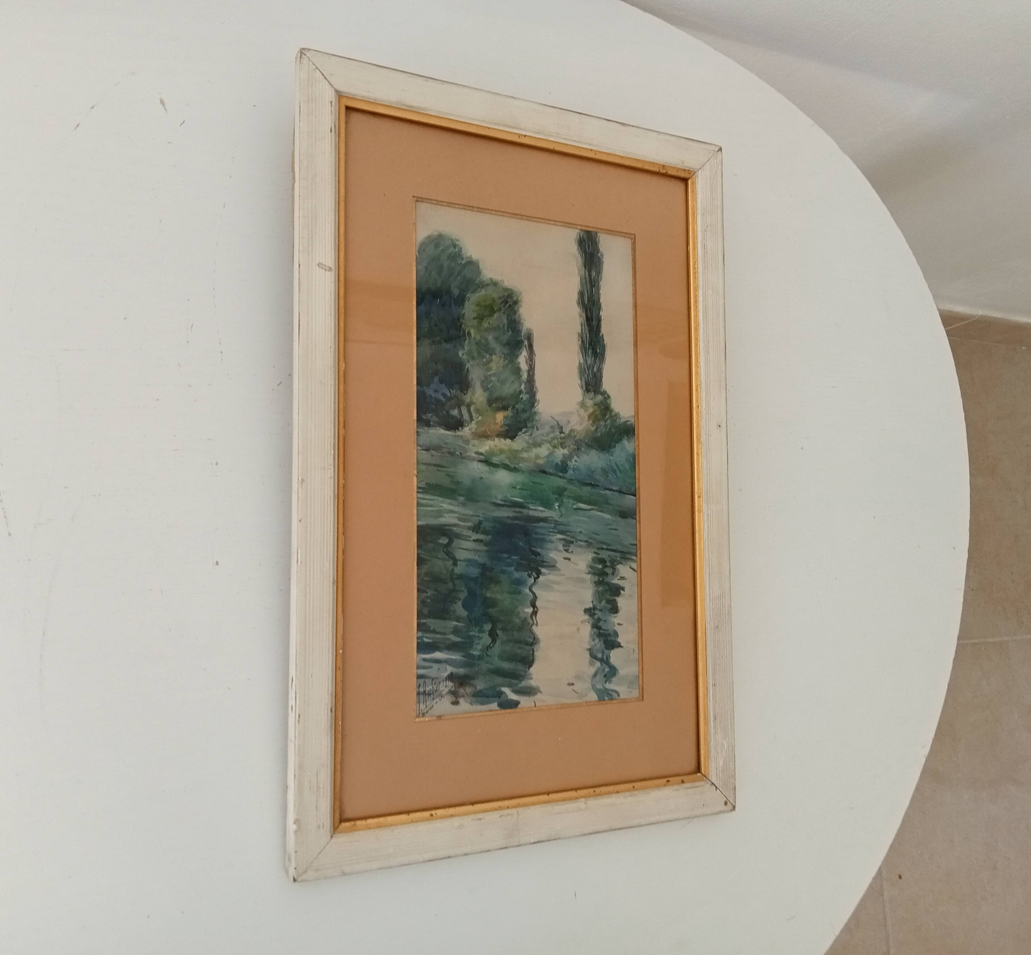 Antique Watercolor Painting Signed J.Richter "Marne a Gournay"