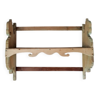Antique wall shelf in raw wood - patinated green