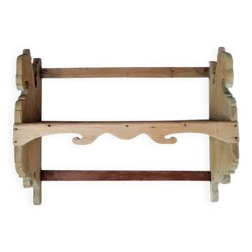 Etagère murale ancienne en bois brut - vert patiné