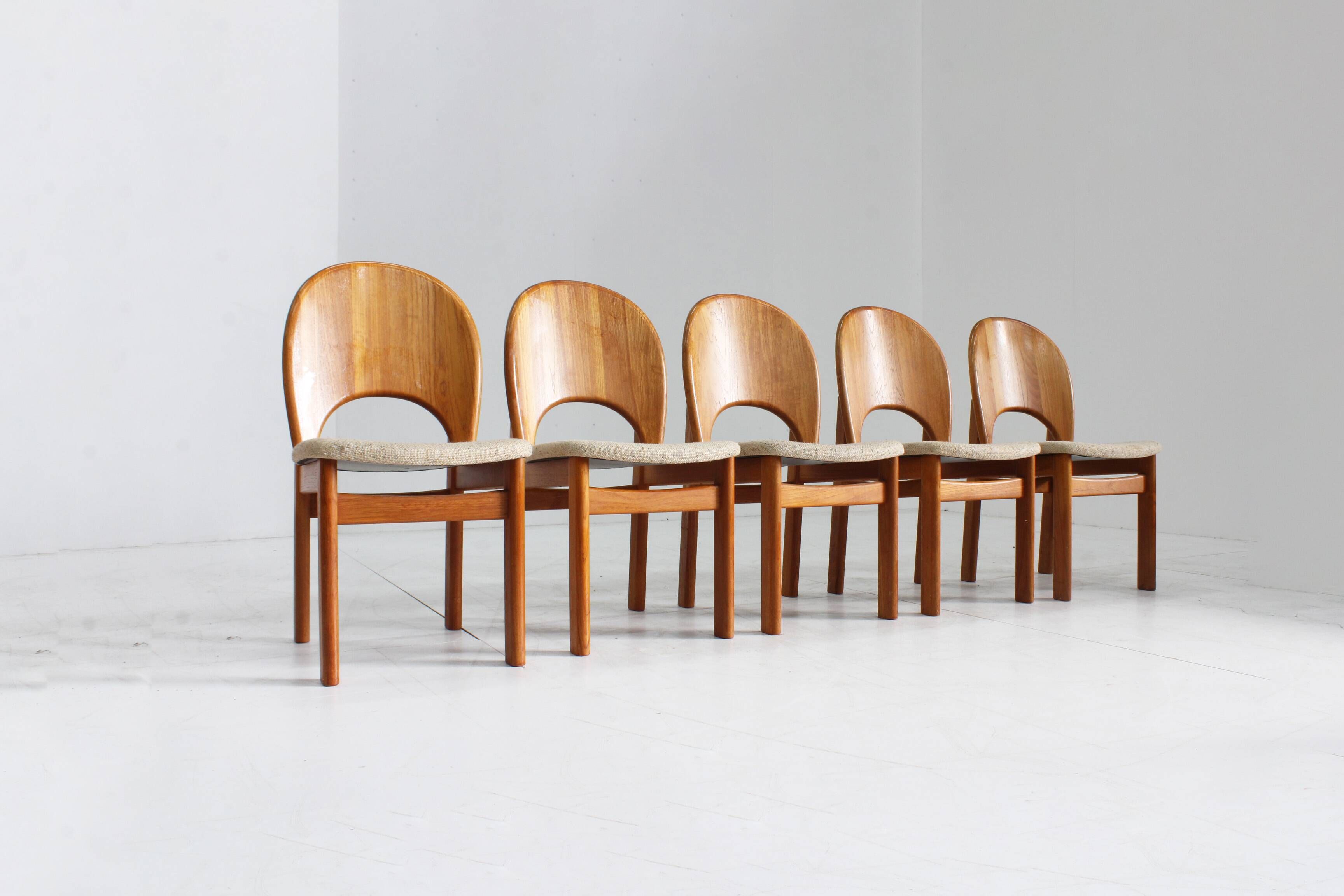 Chaises de salle à manger vintage en teck danois par Glostrup, lot de 5