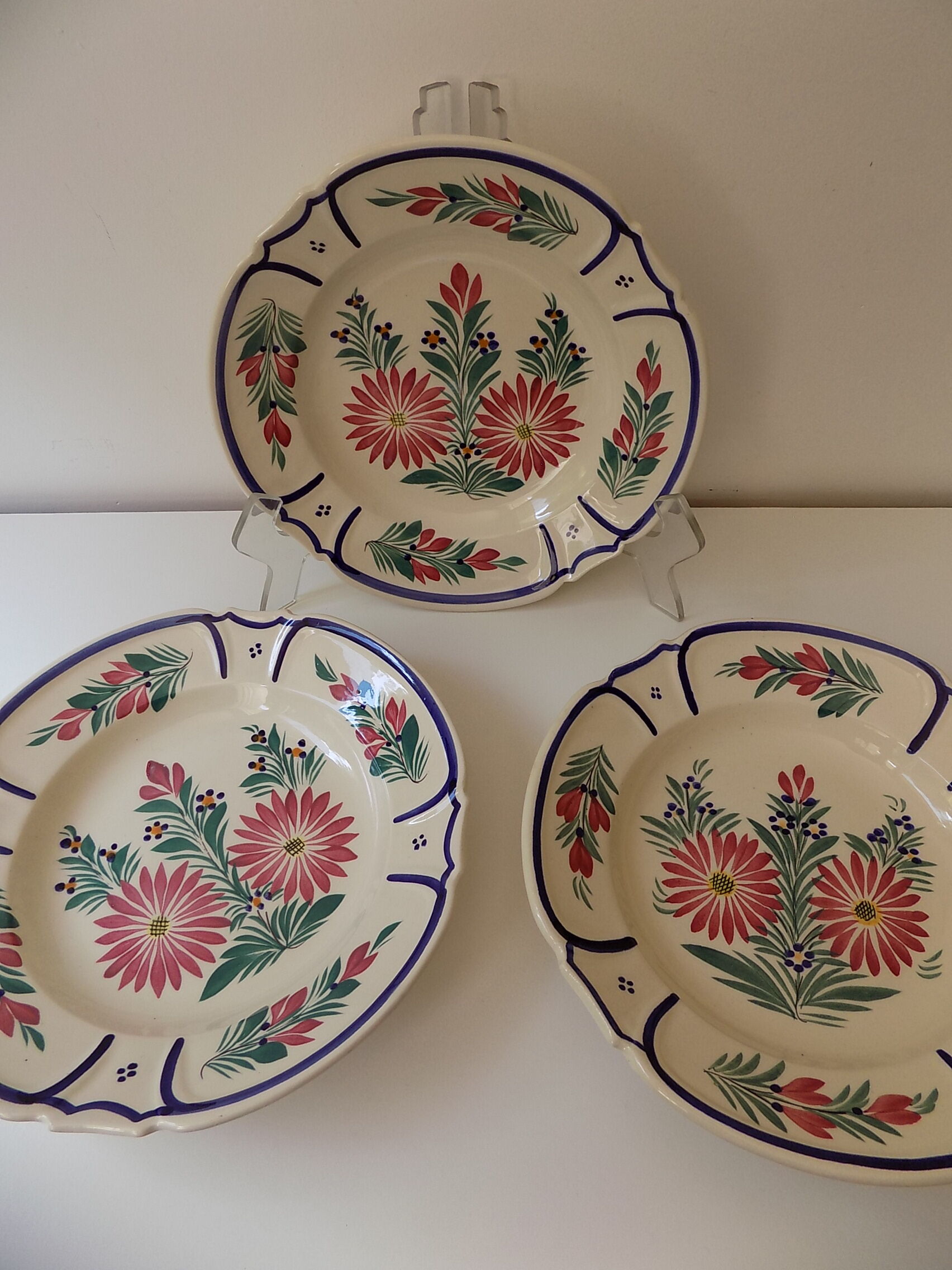 3 signed HB floral hollow plates