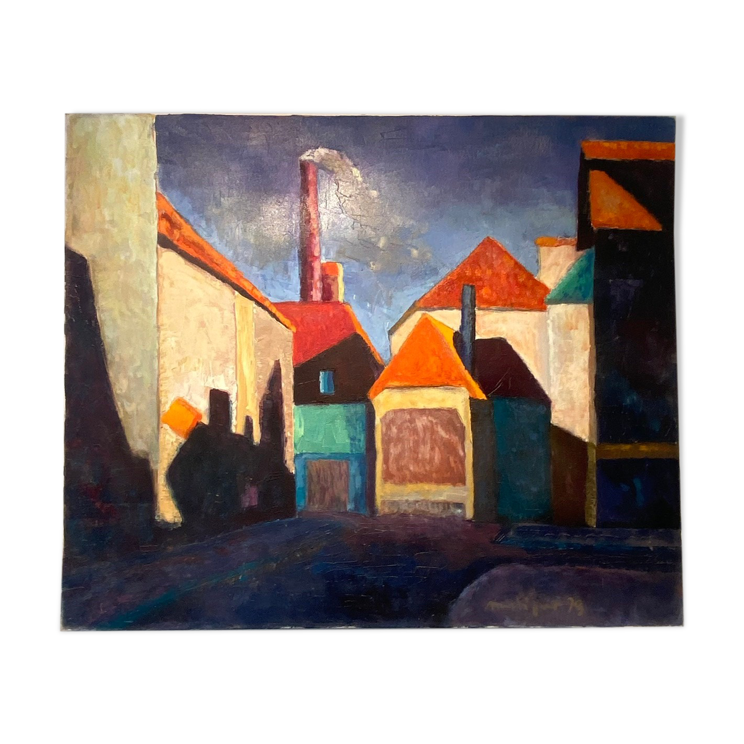 Old painting, cityscape signed and dated 79