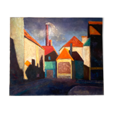 Old painting, cityscape signed and dated 79