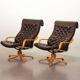 Noboru Nakamura Design Chocolate Brown Padded Leatherette Swivel Chairs 70s