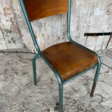 Vintage chair mullca model 510 green metal + wooden seat and back in burgundy