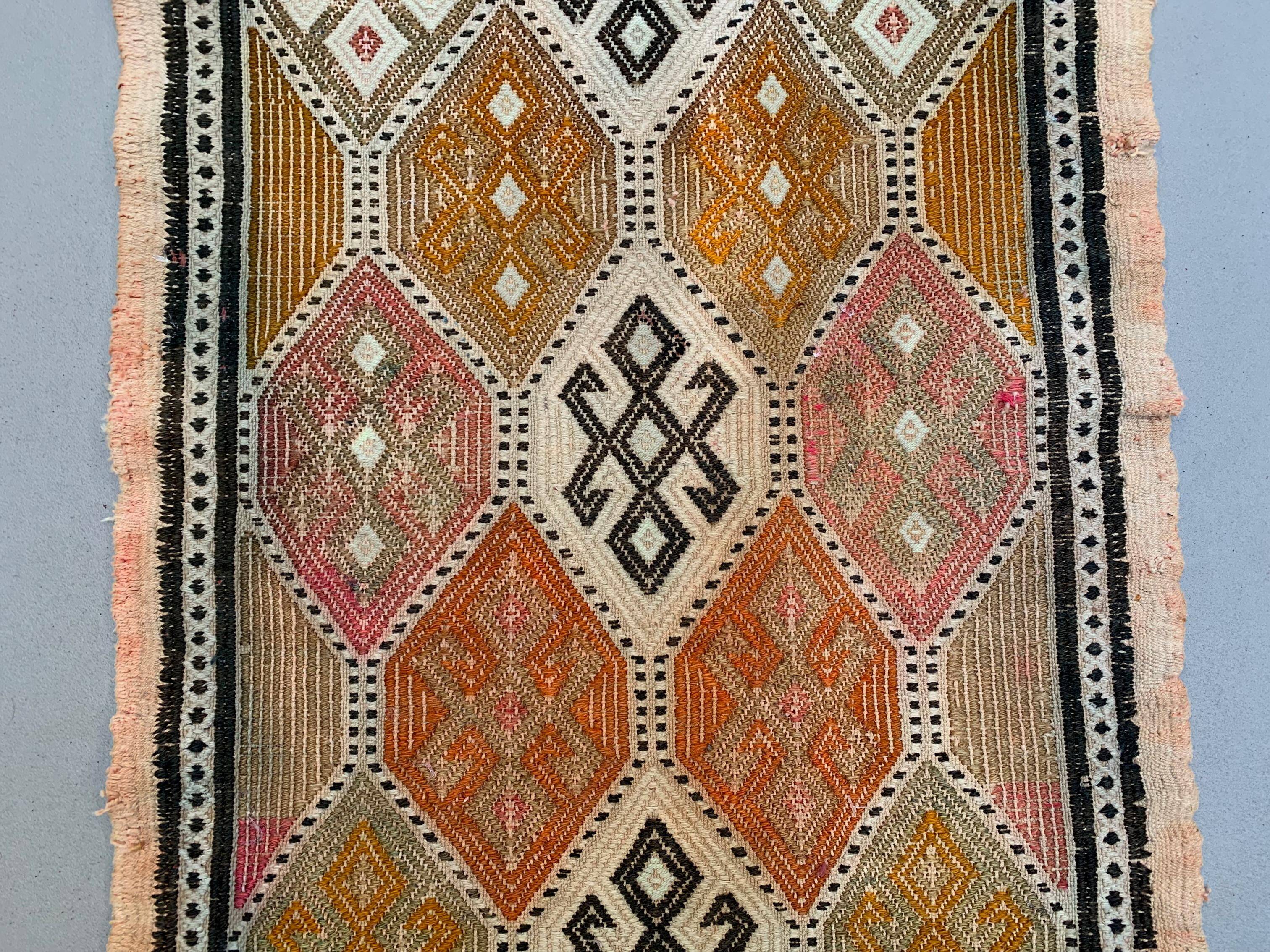 Vintage Turkish Mini Kilim 81x50 cm Wool Small Kelim Runner, shabby Chic