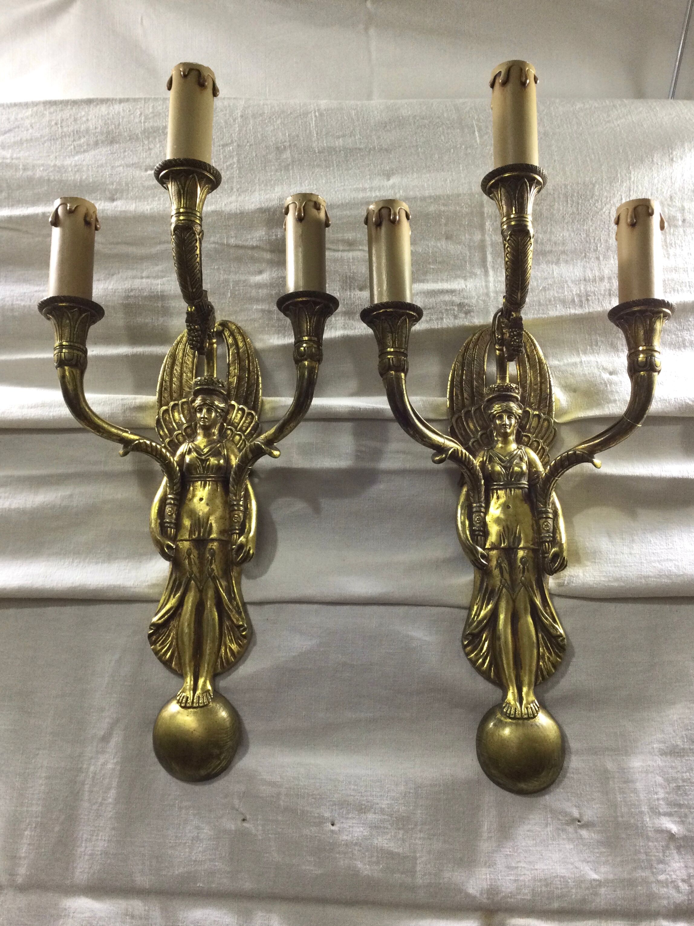 Pair of bronze empire sconces