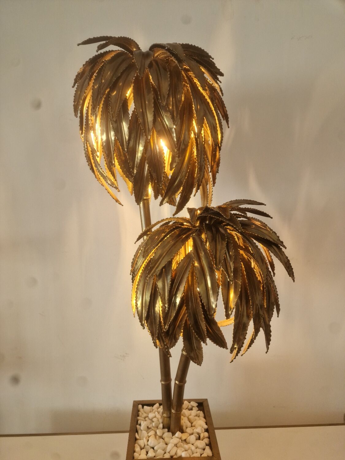 Lampe de table palmier en laiton vintage Maison Jansen, années 1970, France