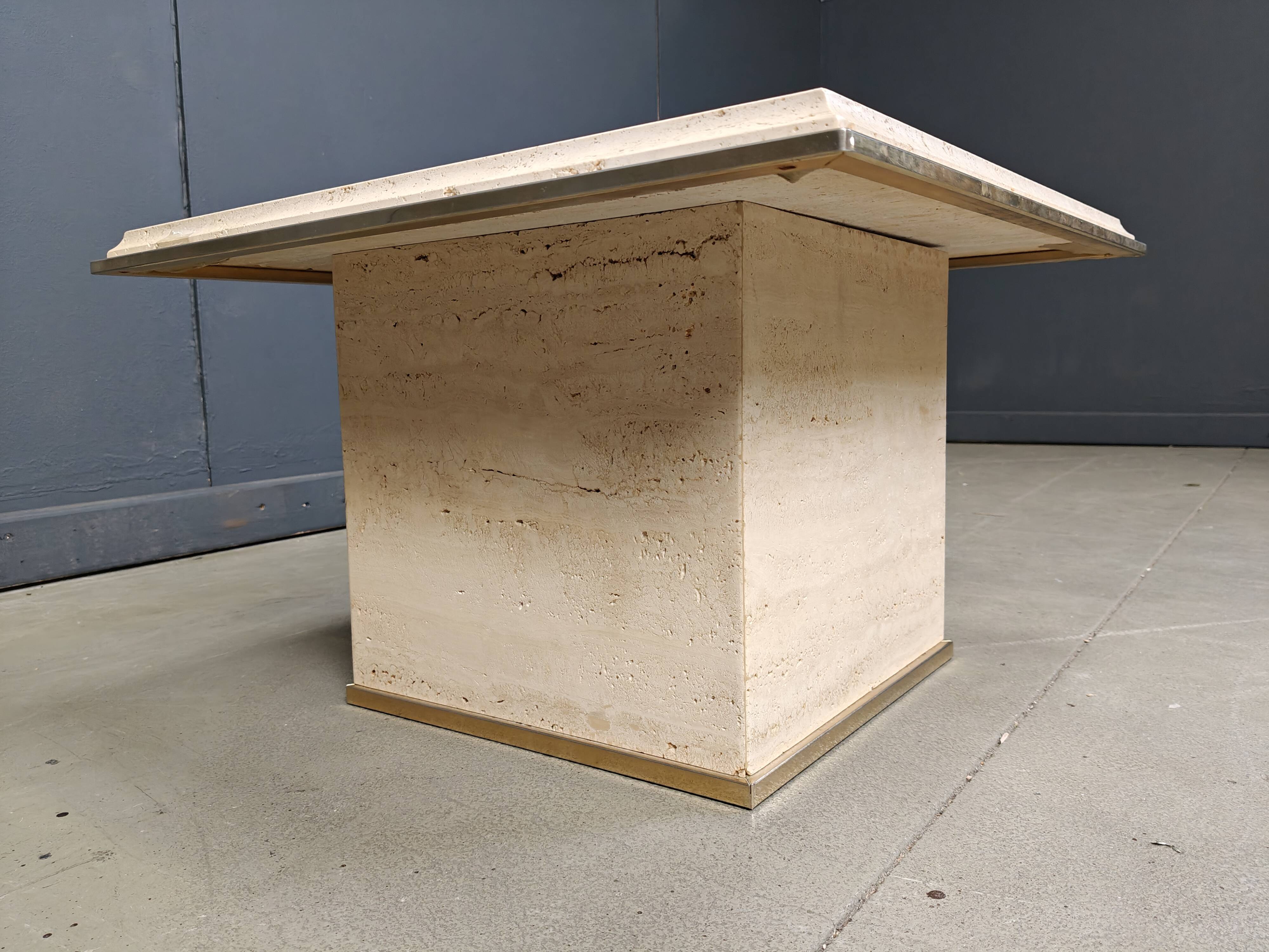 Vintage travertine and brass coffee table by Fedam, 1970s