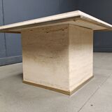 Vintage travertine and brass coffee table by Fedam, 1970s