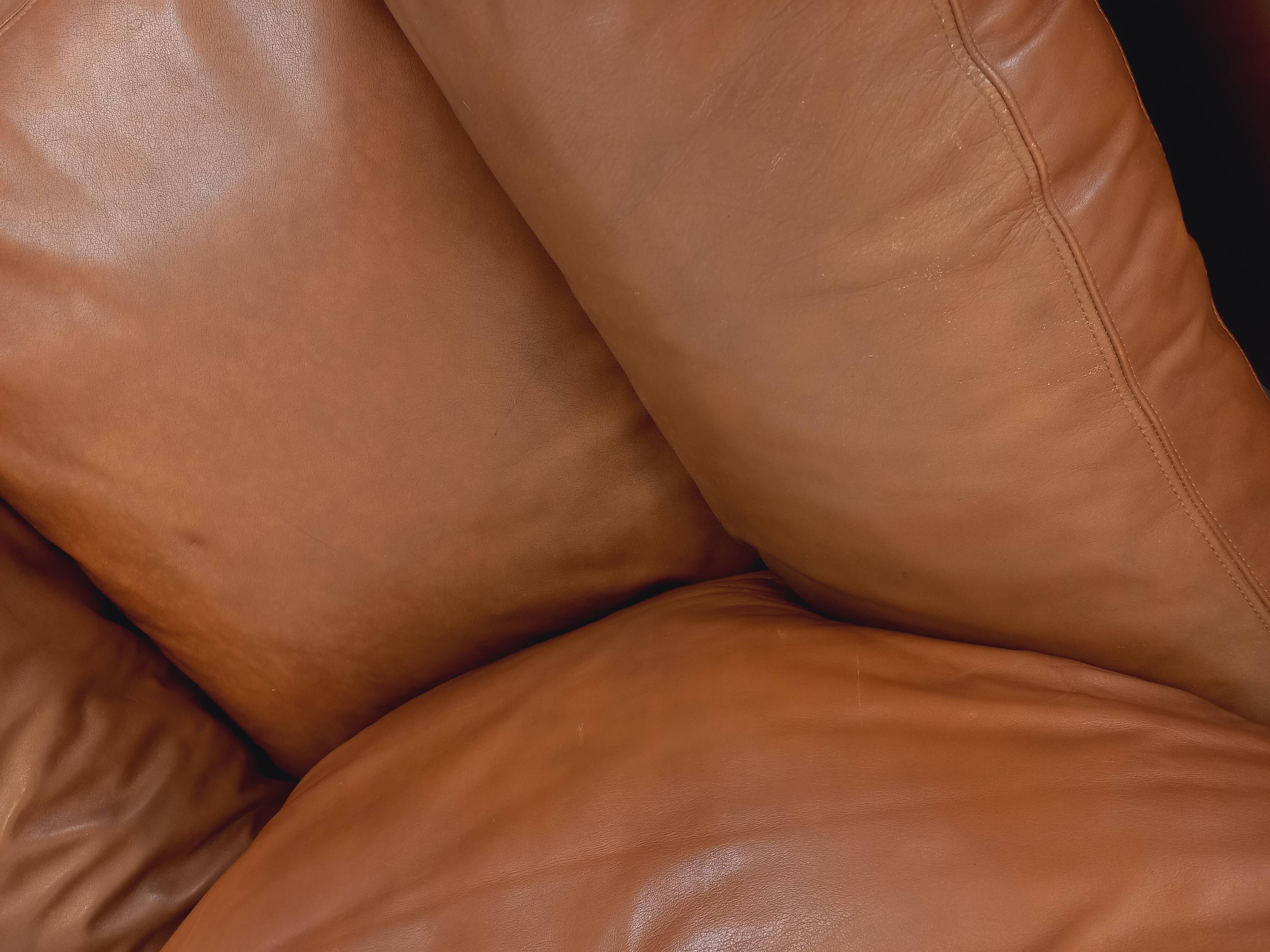 Pair of vintage Coquelicot lounge chairs by Tito Agnoli for Poltrona Frau in leather from the 70s