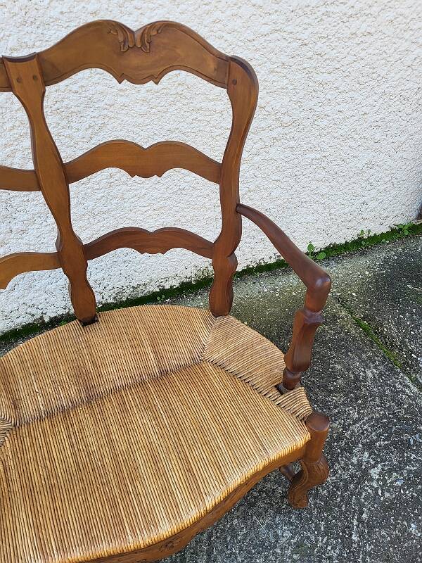 Provencal double armchair with woven rush in walnut