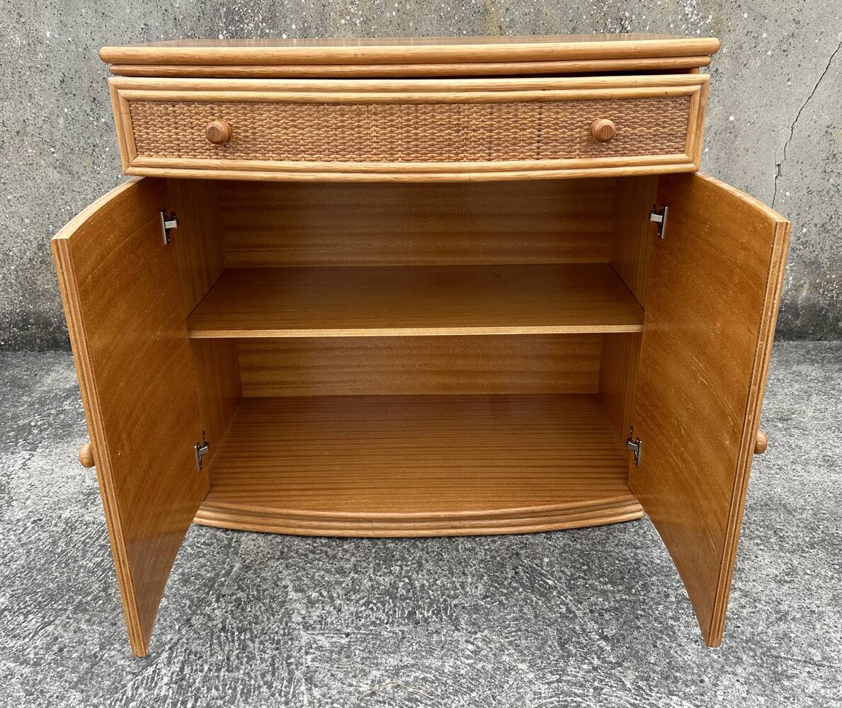 Vintage low sideboard, Exodia, bamboo and rattan, 80s