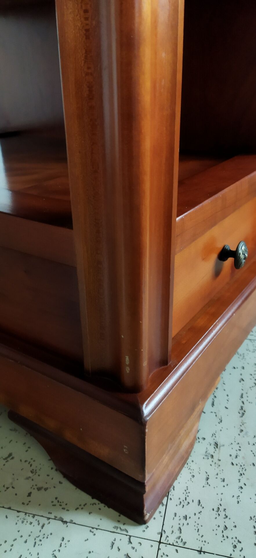 Louis Philippe style coffee table in cherry wood with large drawers.