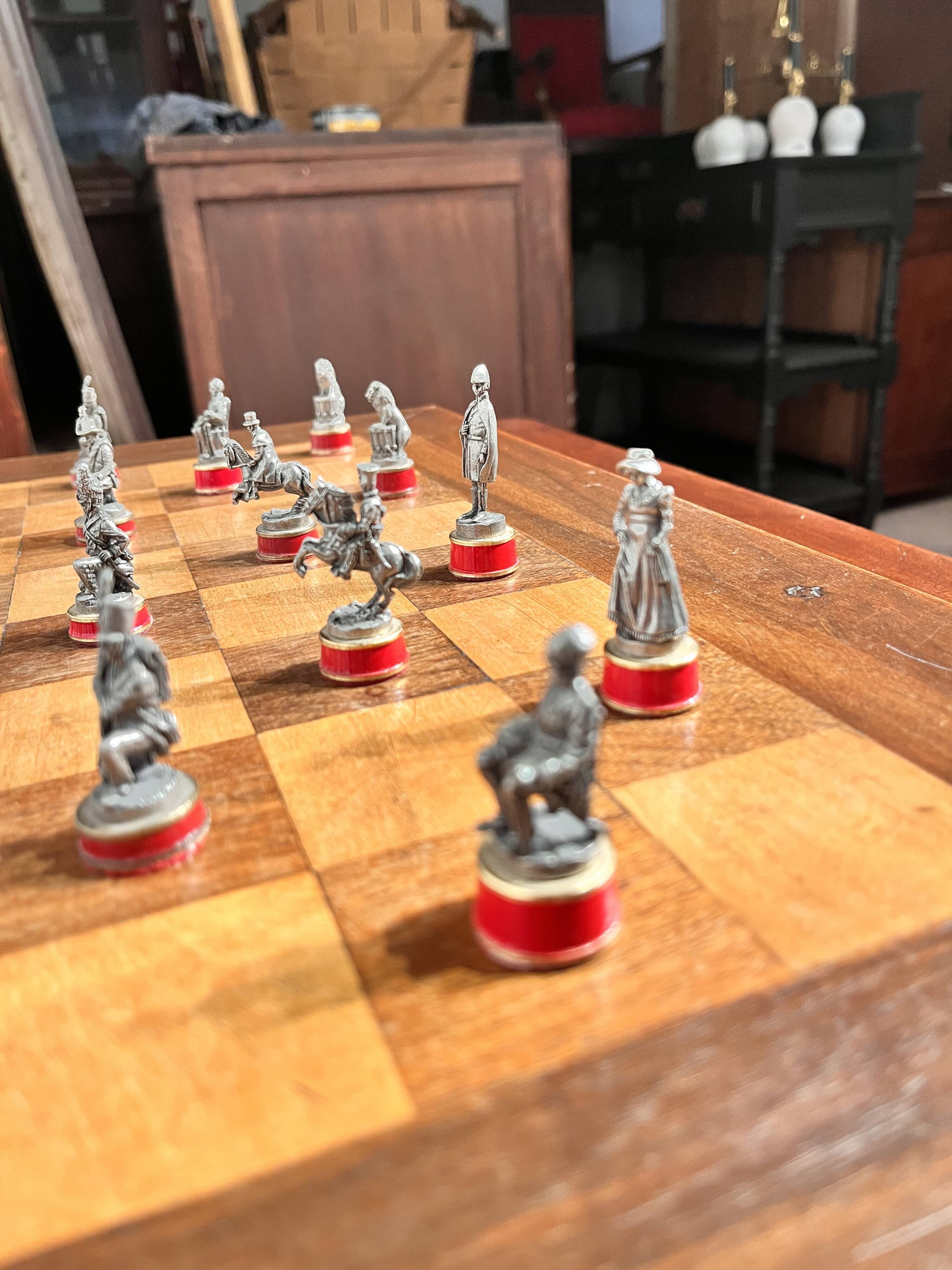 Table game chess vintage Napoleonic pawns metal