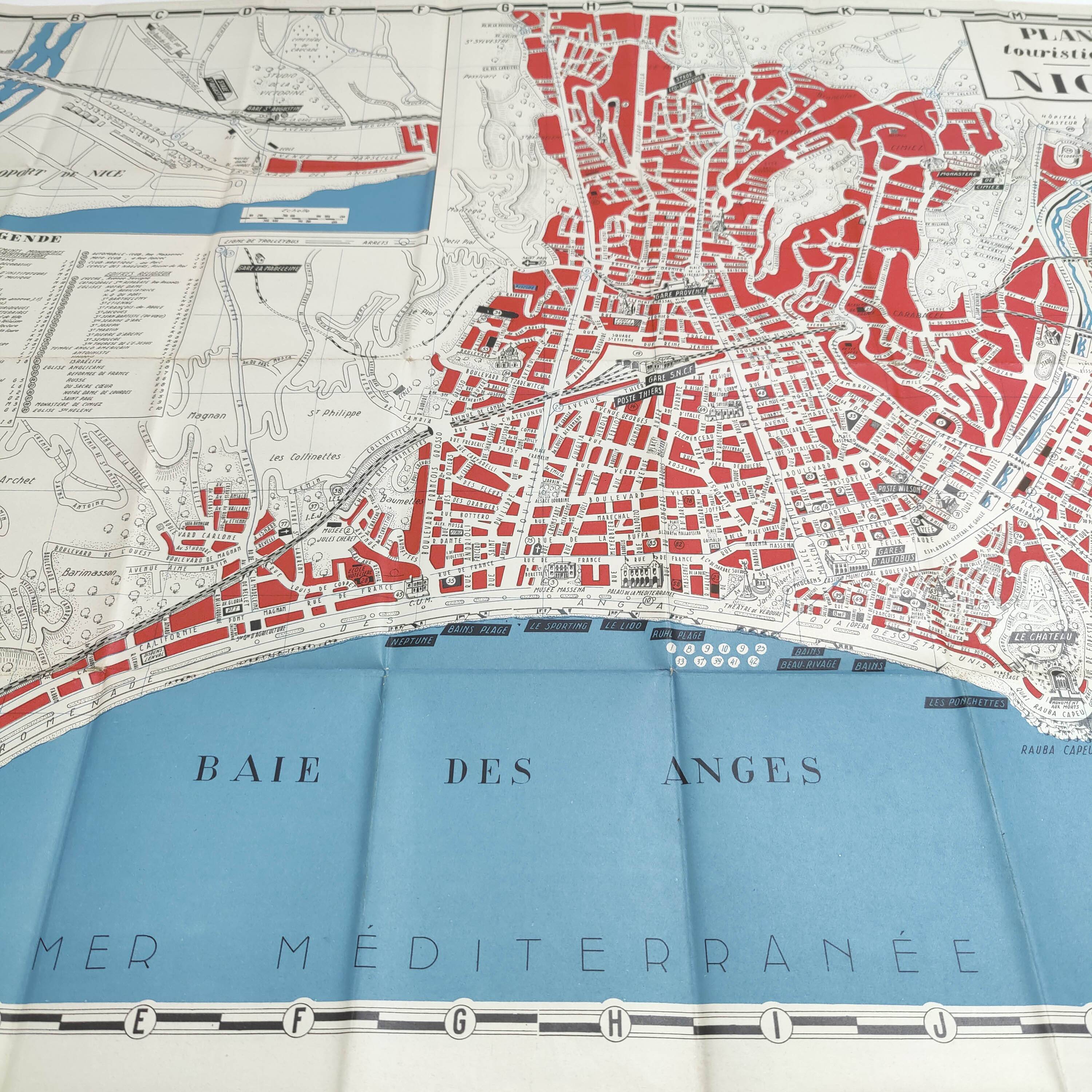 Tourist map of Nice 1950 French Riviera