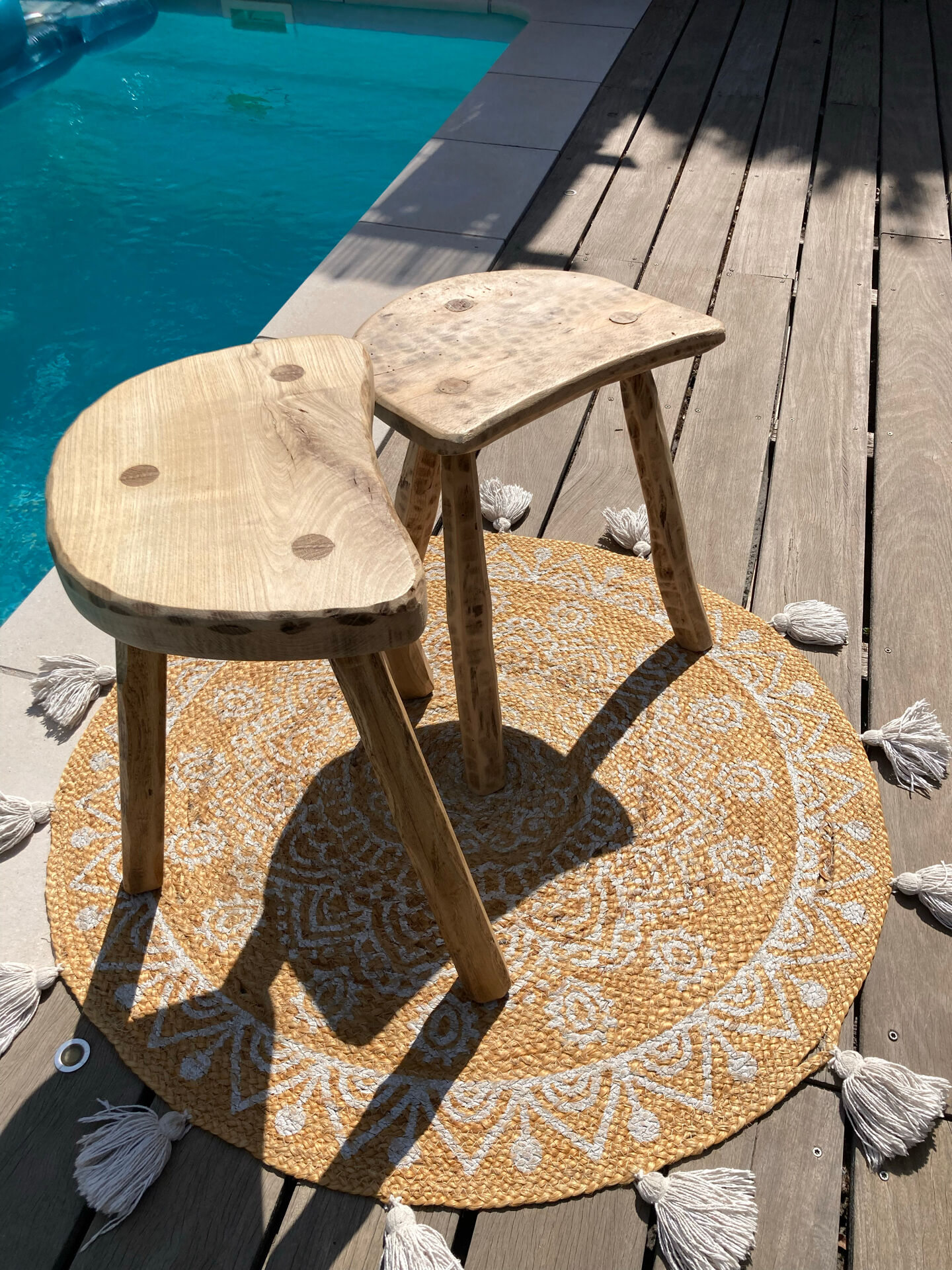 Set of 2 stools brutalist tripod oak/beech