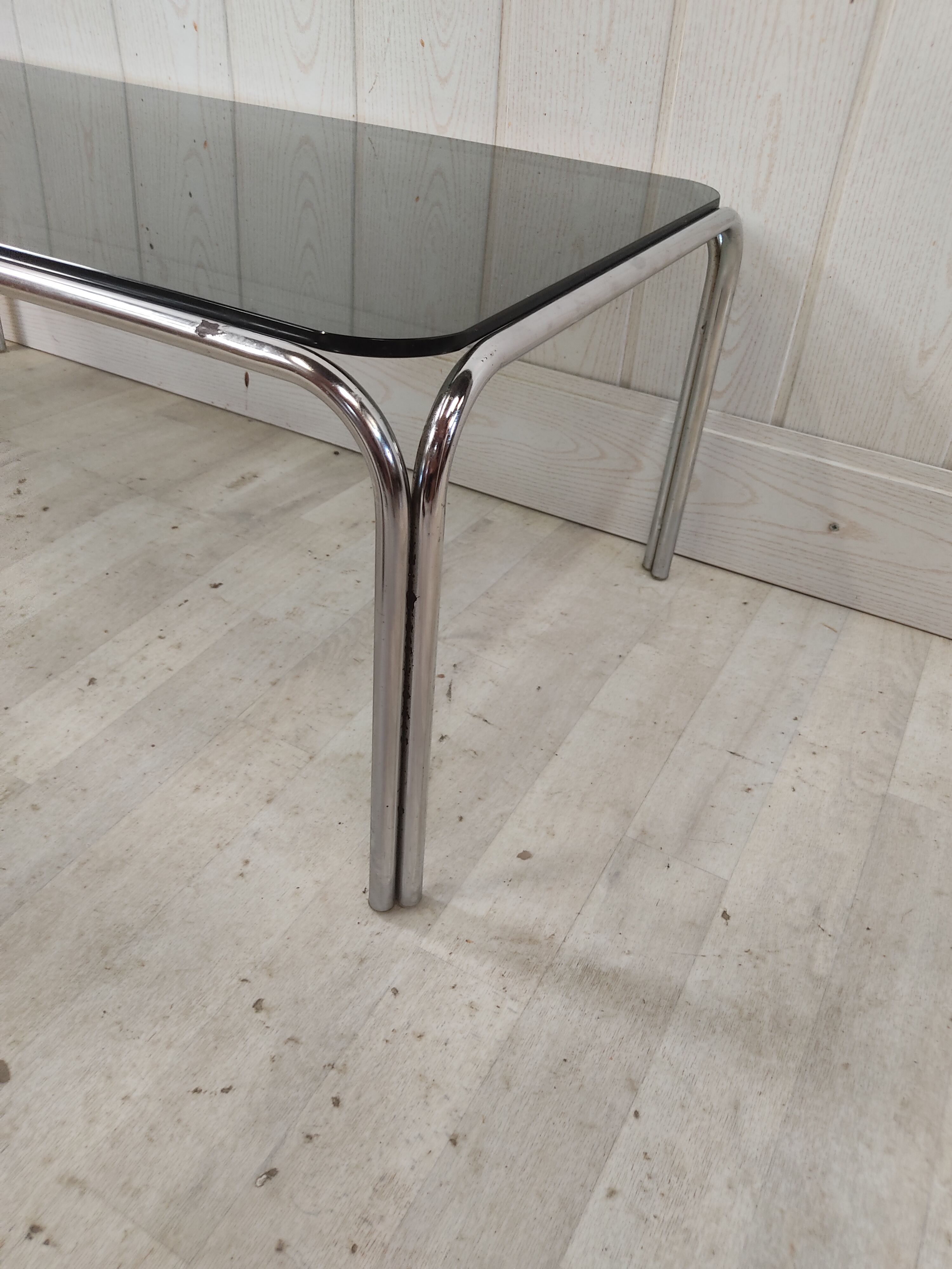 Vintage coffee table chrome and smoked glass