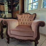 Living room sofa and 2 Napoleon III armchairs in tufted velvet.