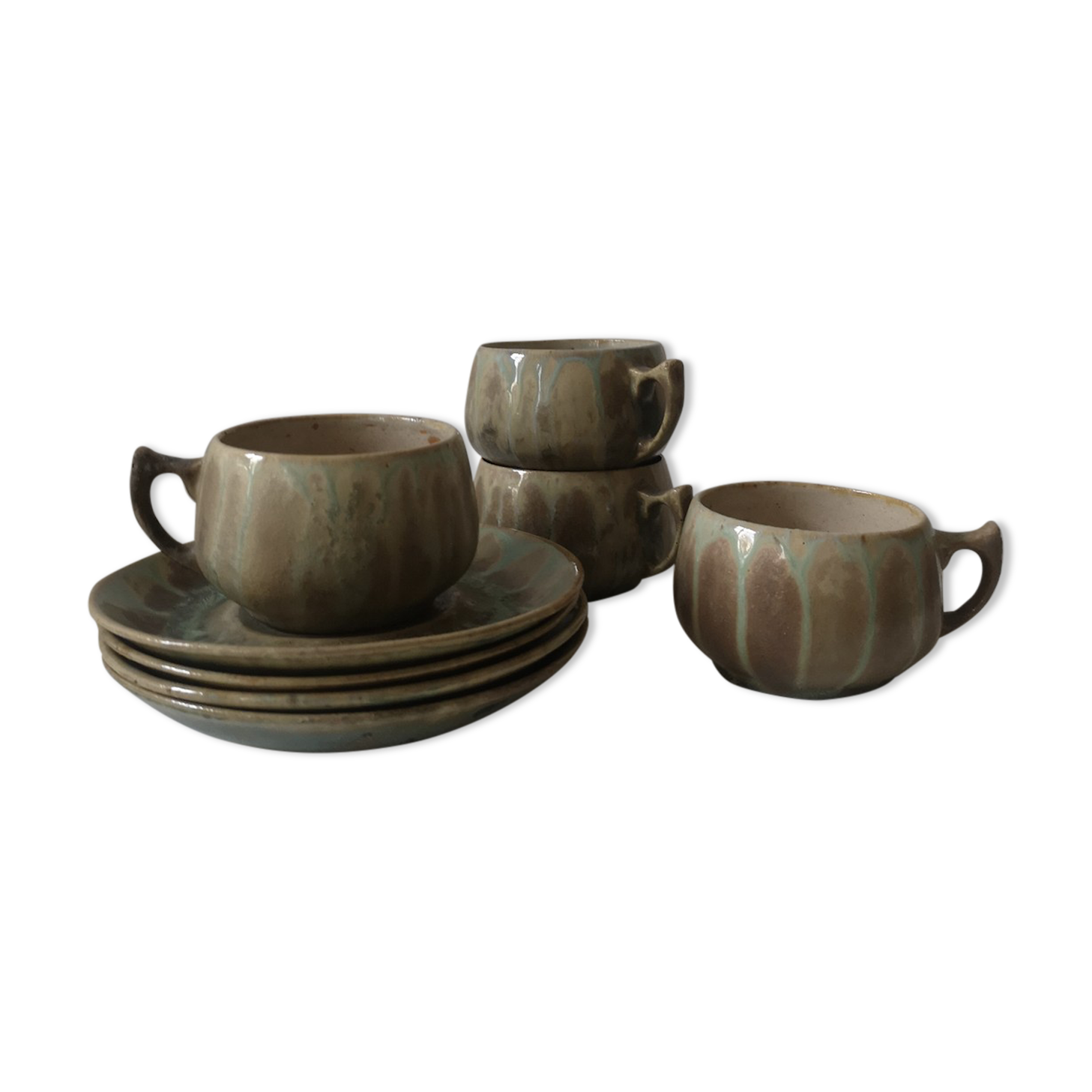 Service box enamelled stoneware coffee cups, pierrefonds 1950