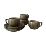 Service box enamelled stoneware coffee cups, pierrefonds 1950