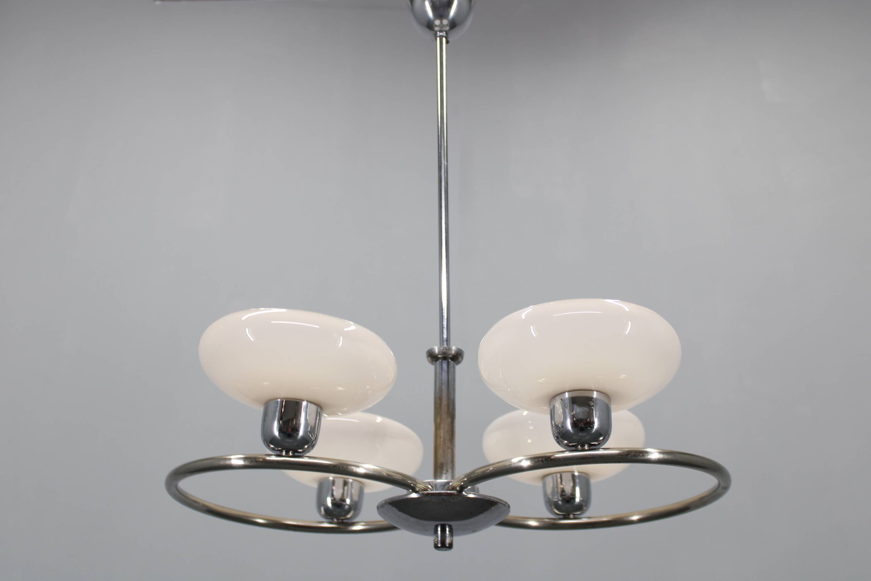 1950s Chrome and Glass Chandelier by Drukov, Czechoslovakia